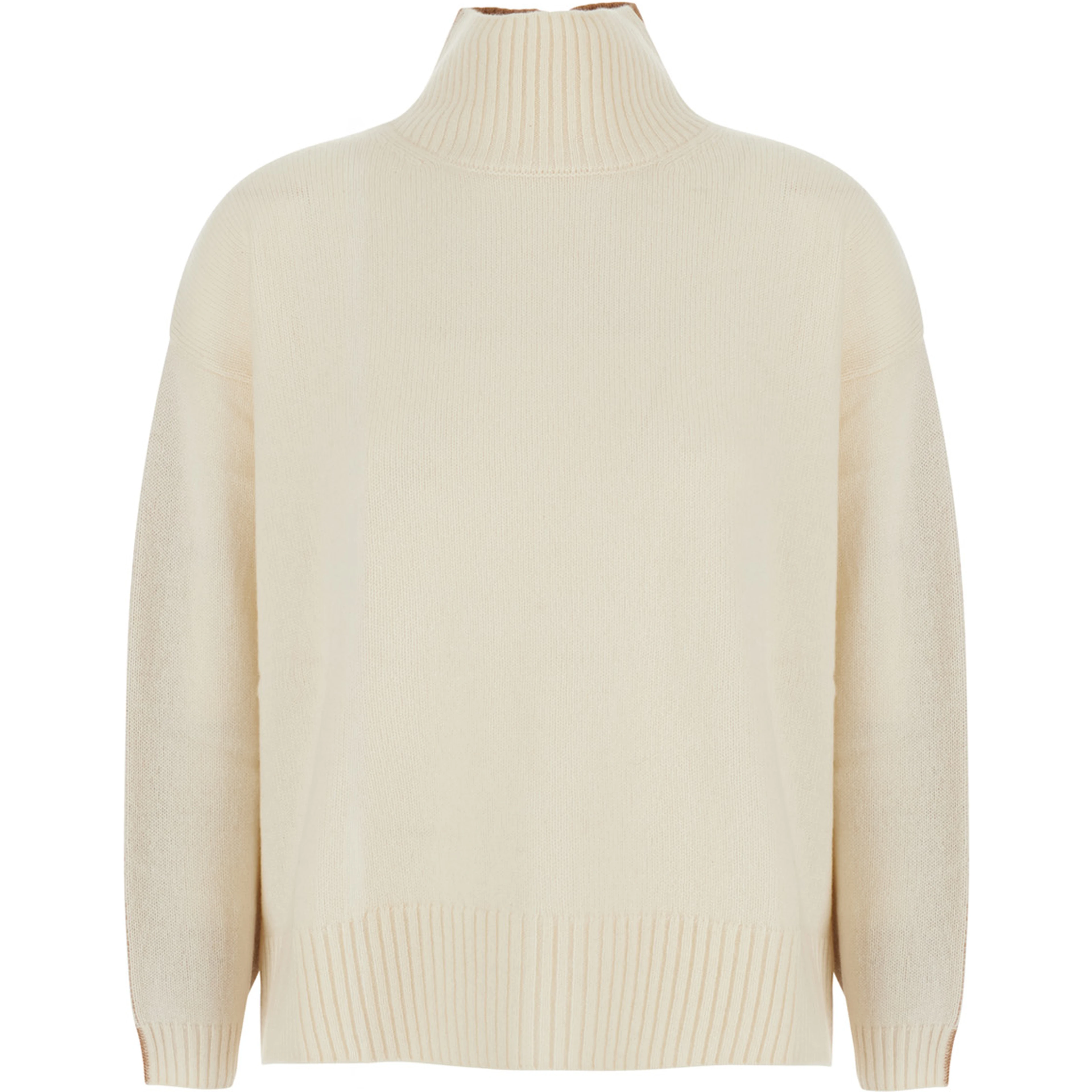 BICOLOR HIGH NECK PULL with high collar and long sleeves in White fabric for women
