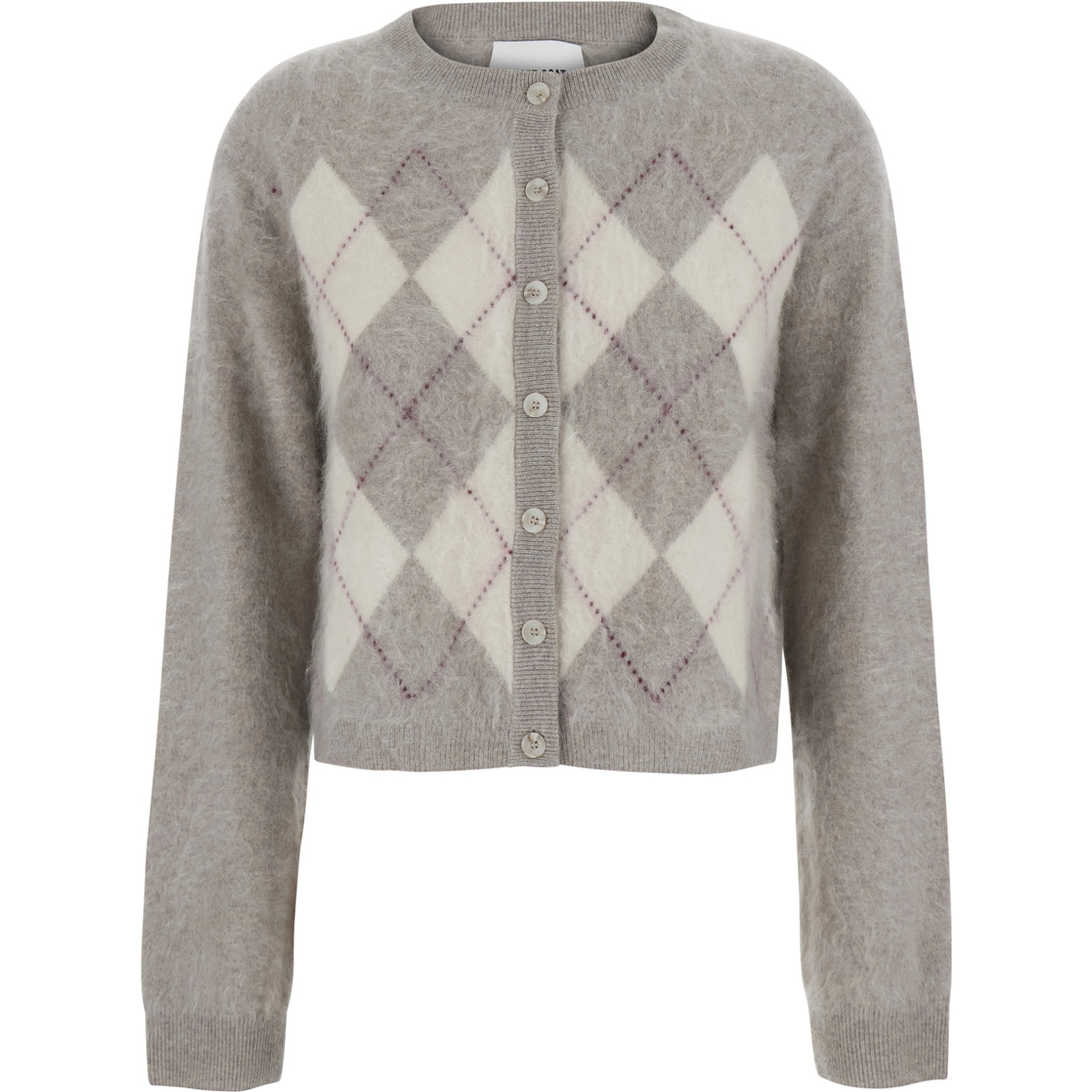 Cardigan ARGYLE with V-neck and long sleeves in cashmere Beige women