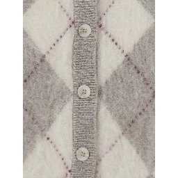 Cardigan ARGYLE with V-neck and long sleeves in cashmere Beige women