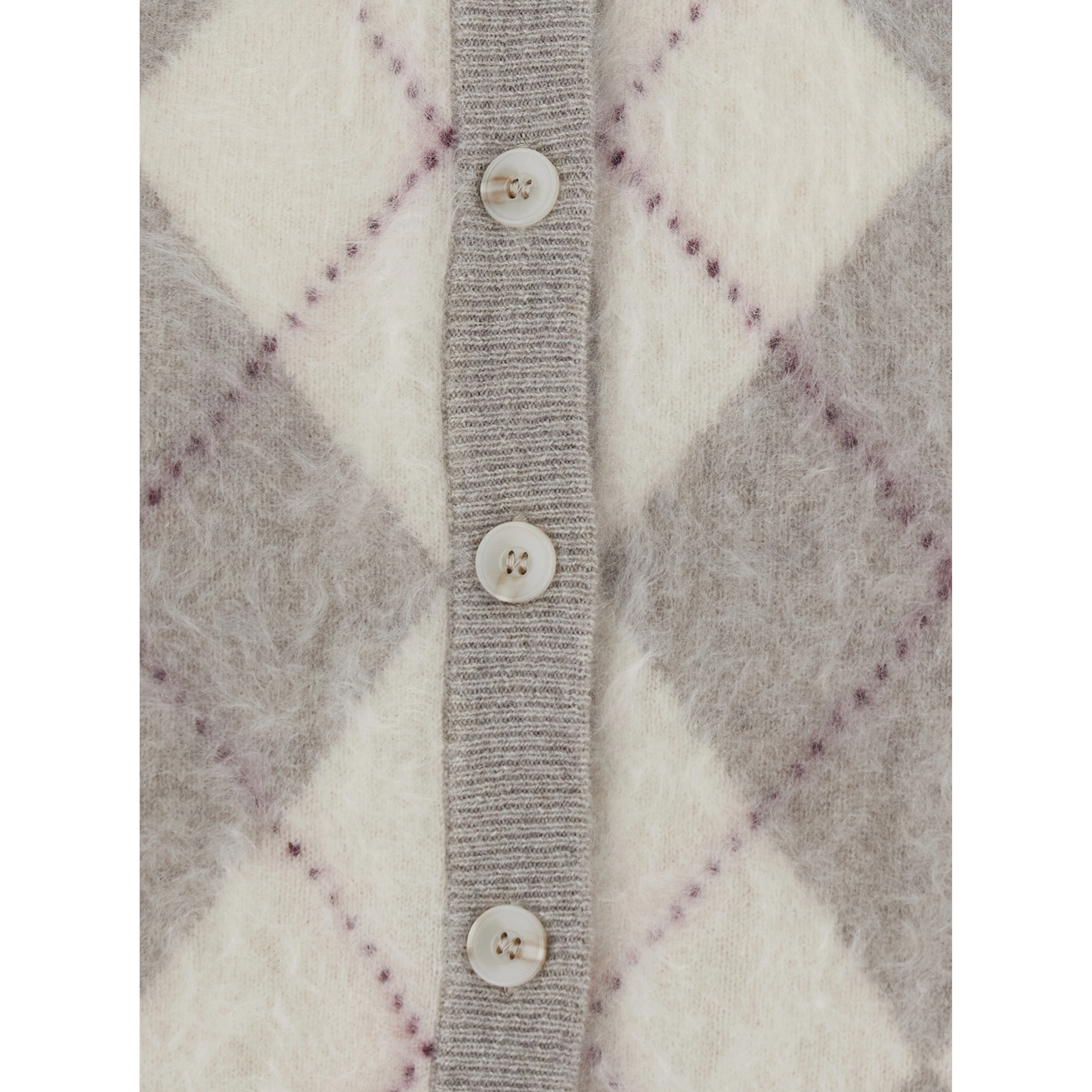 Cardigan ARGYLE with V-neck and long sleeves in cashmere Beige women