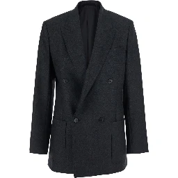 DOUBLE BREASTED BLAZER with notched revers and double-breasted closure in Polyester and Virgin Wool in gray for men