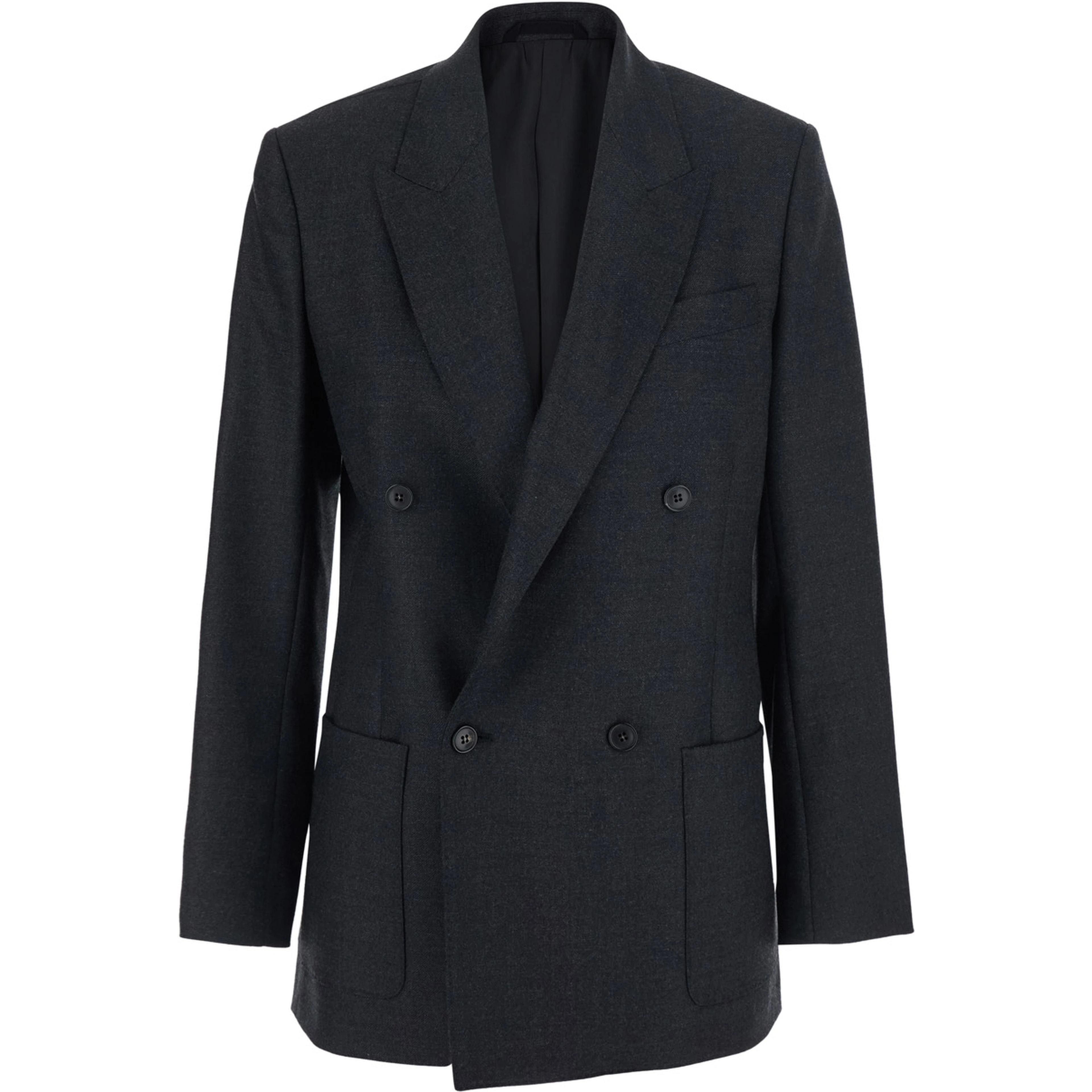 DOUBLE BREASTED BLAZER with notched revers and double-breasted closure in Polyester and Virgin Wool in gray for men