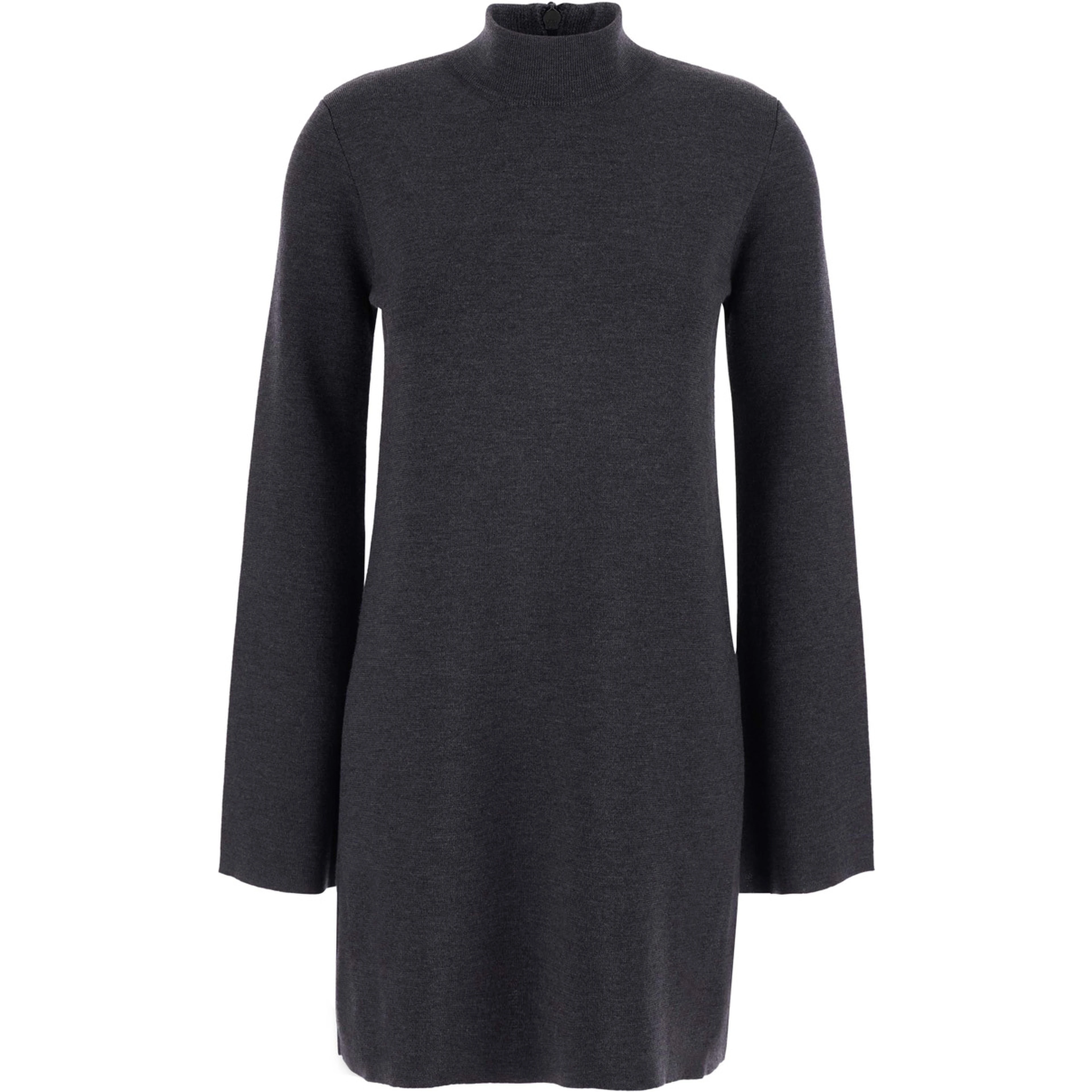 Knit dress with high collar and long sleeves, in fabric, gray, women