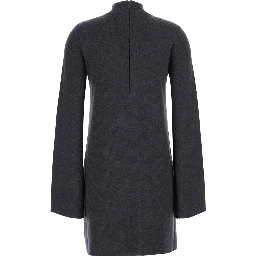 Knit dress with high collar and long sleeves, in fabric, gray, women