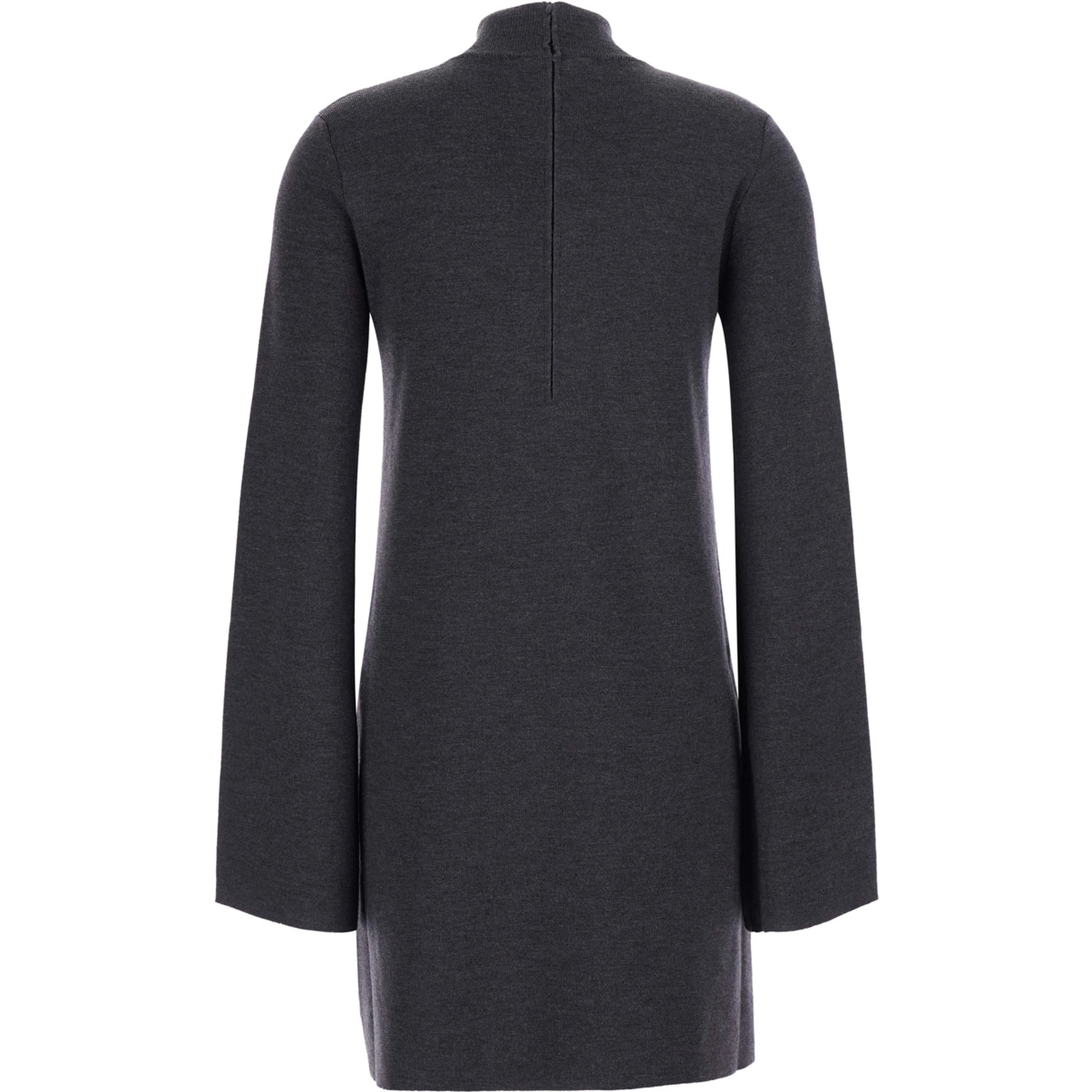 Knit dress with high collar and long sleeves, in fabric, gray, women