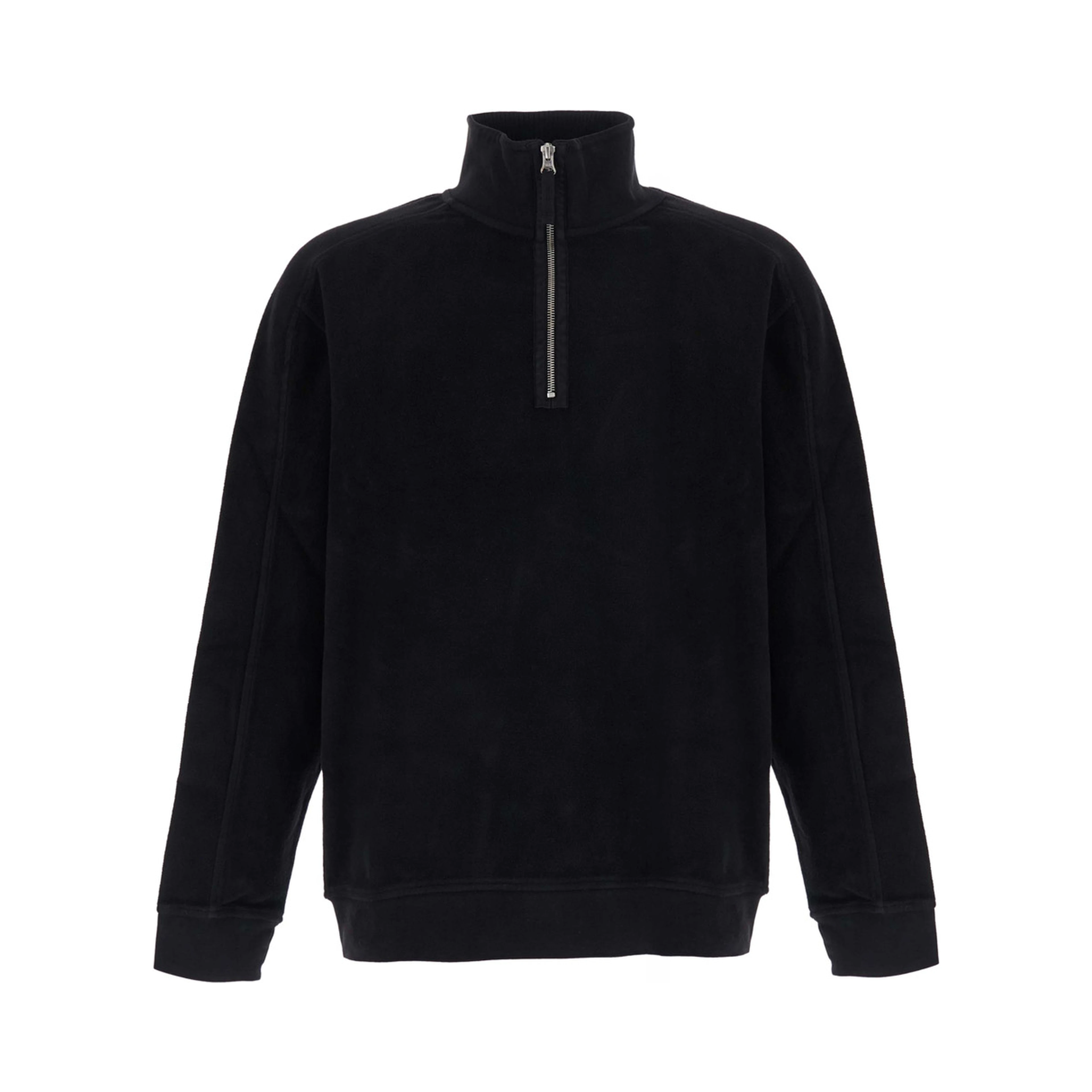 SWEATSHIRTS POLO COLLAR IN BRUSHED EMERIZED DIAGONAL FLEECE with polo collar and long sleeves in brushed fleece black color men