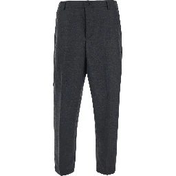Brushed Wool Pants with Pockets and Grey Hems for Men