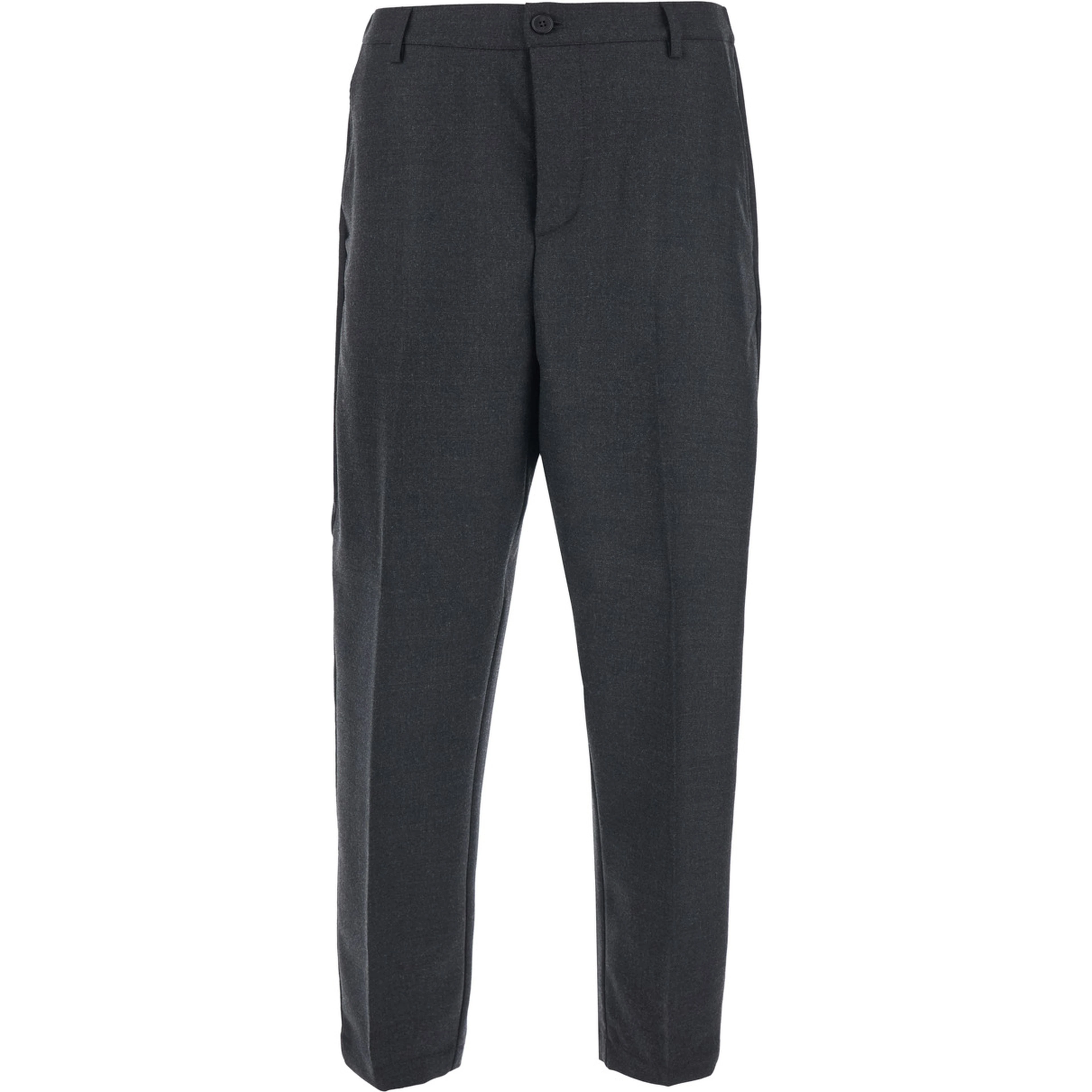 Brushed Wool Pants with Pockets and Grey Hems for Men