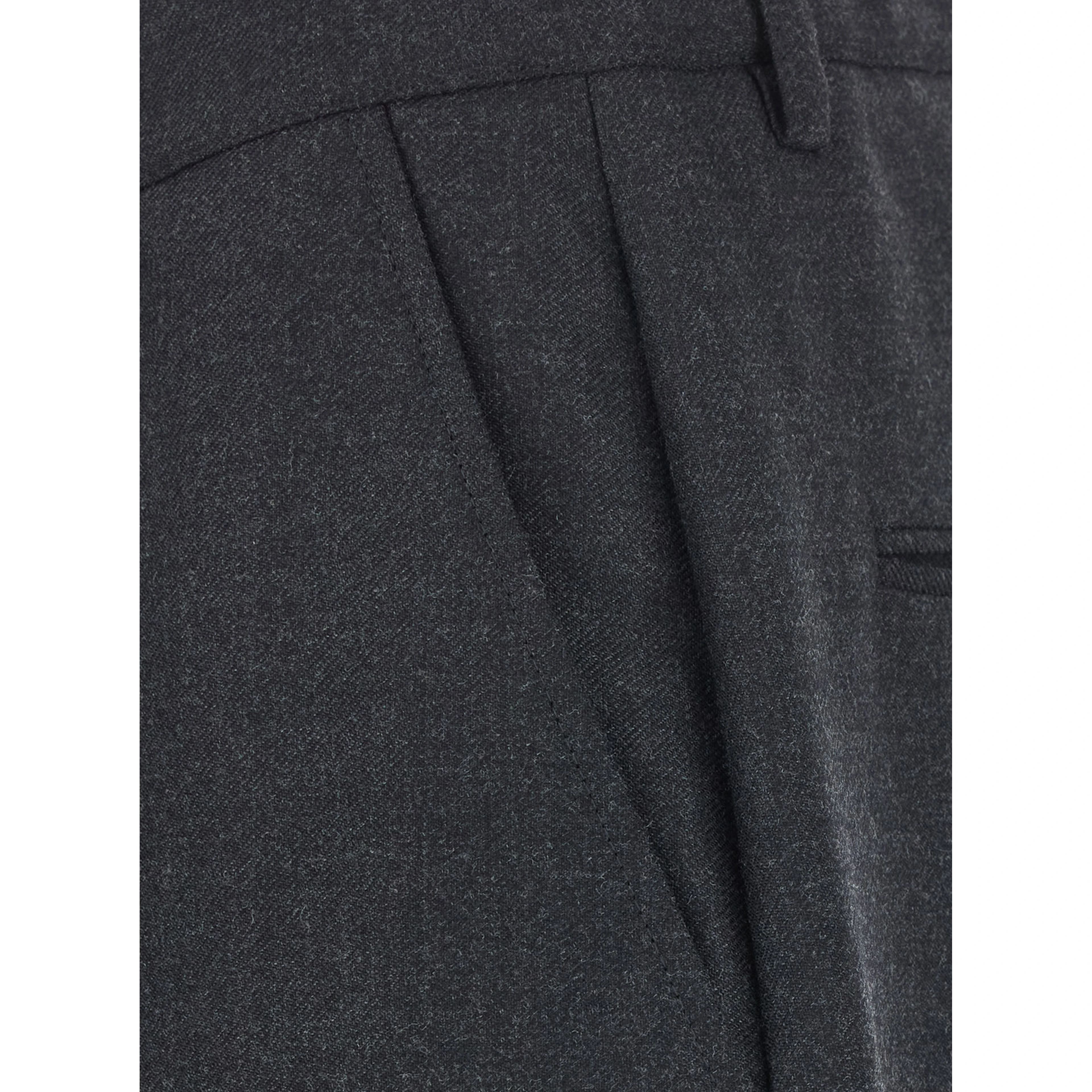 Brushed Wool Pants with Pockets and Grey Hems for Men