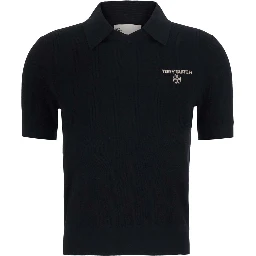 Simone Wool Polo Black with Long Sleeves and V-Neck for Women