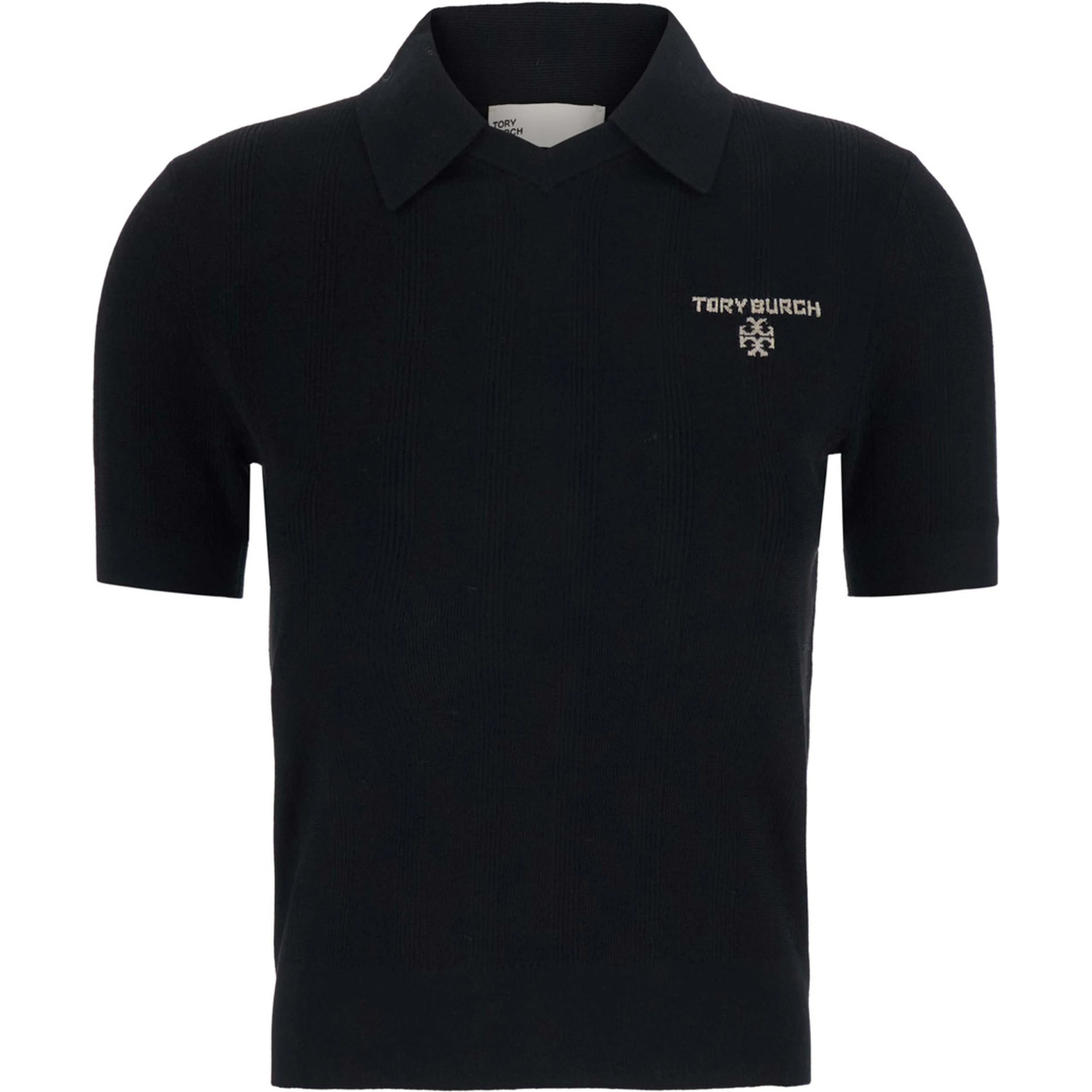 Simone Wool Polo Black with Long Sleeves and V-Neck for Women