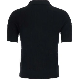 Simone Wool Polo Black with Long Sleeves and V-Neck for Women
