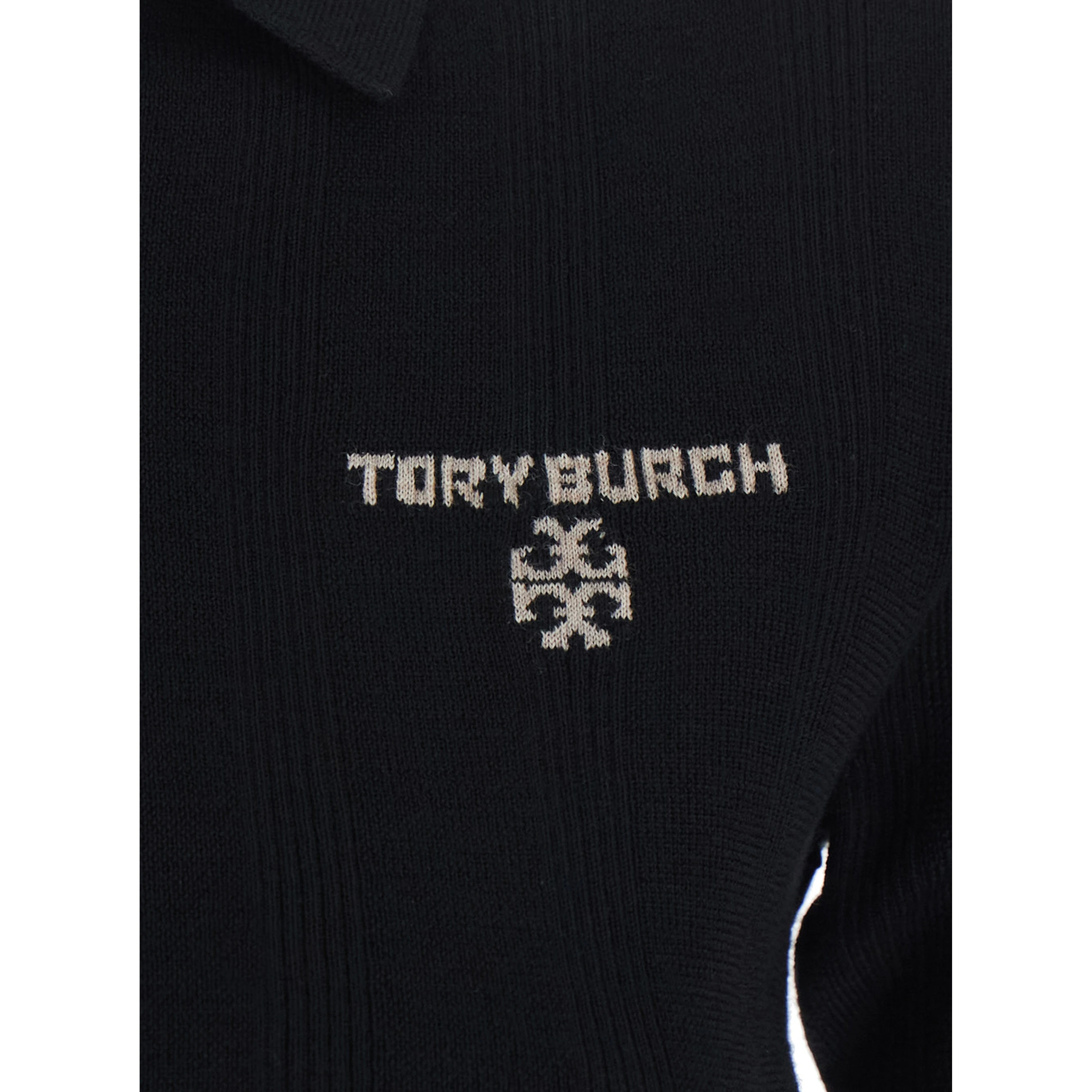 Simone Wool Polo Black with Long Sleeves and V-Neck for Women