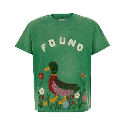 Green Crew Neck T-Shirt with Maxi Print on the Front in Cotton for Men