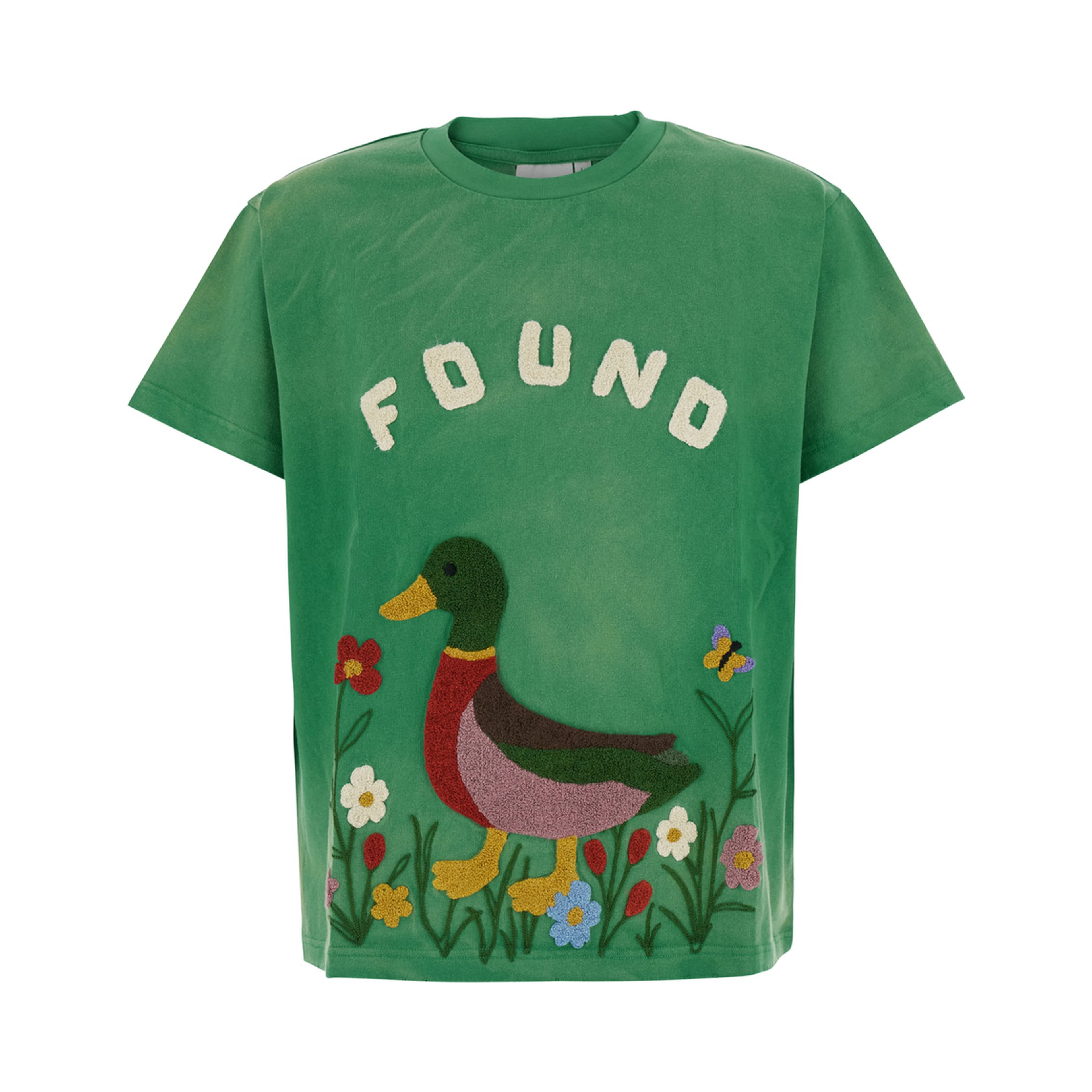 Green Crew Neck T-Shirt with Maxi Print on the Front in Cotton for Men