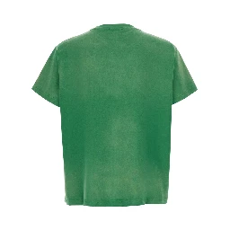 Green Crew Neck T-Shirt with Maxi Print on the Front in Cotton for Men
