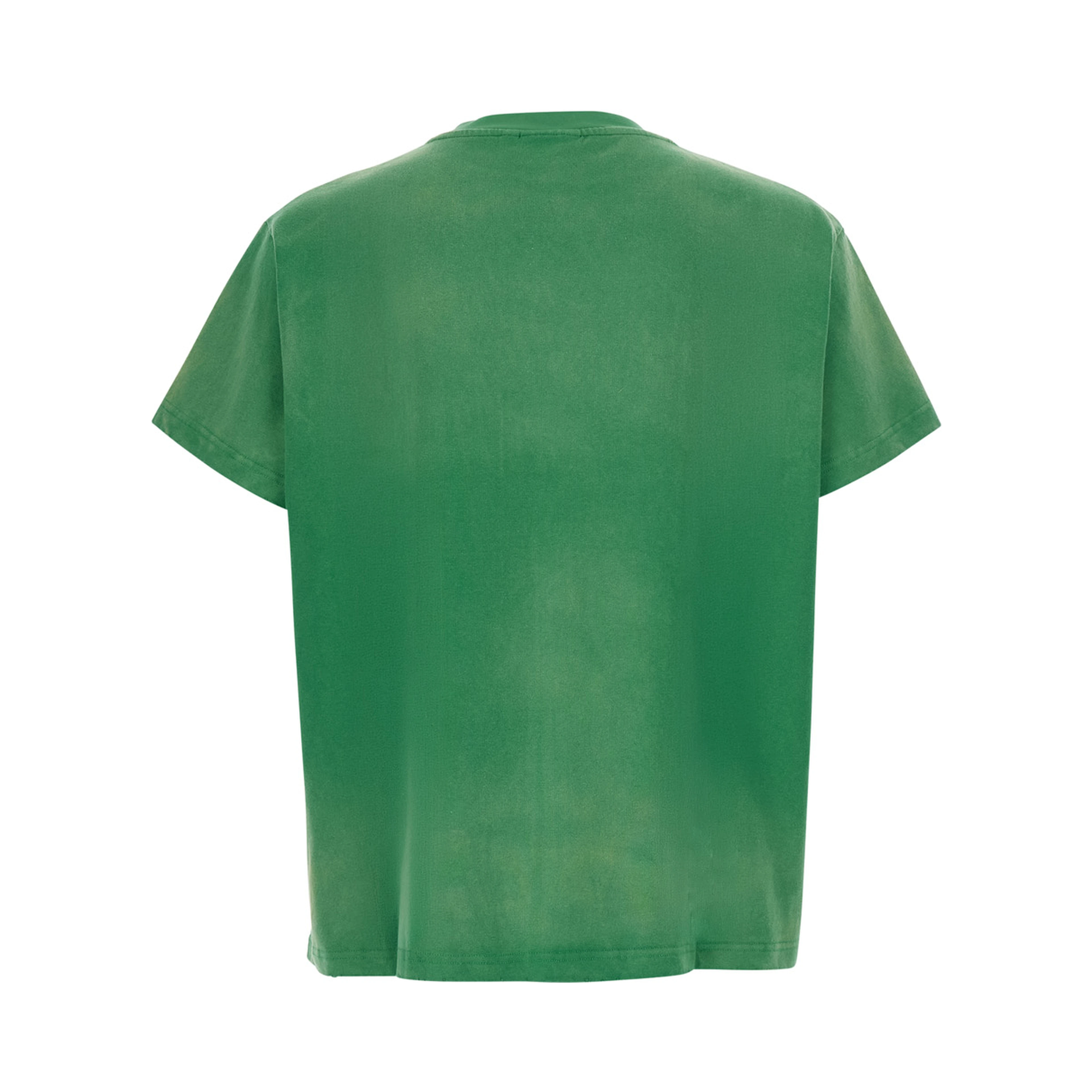 Green Crew Neck T-Shirt with Maxi Print on the Front in Cotton for Men