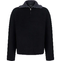 Trace Half Zip Sweater with high collar and long sleeves in black Tech Fabric unisex