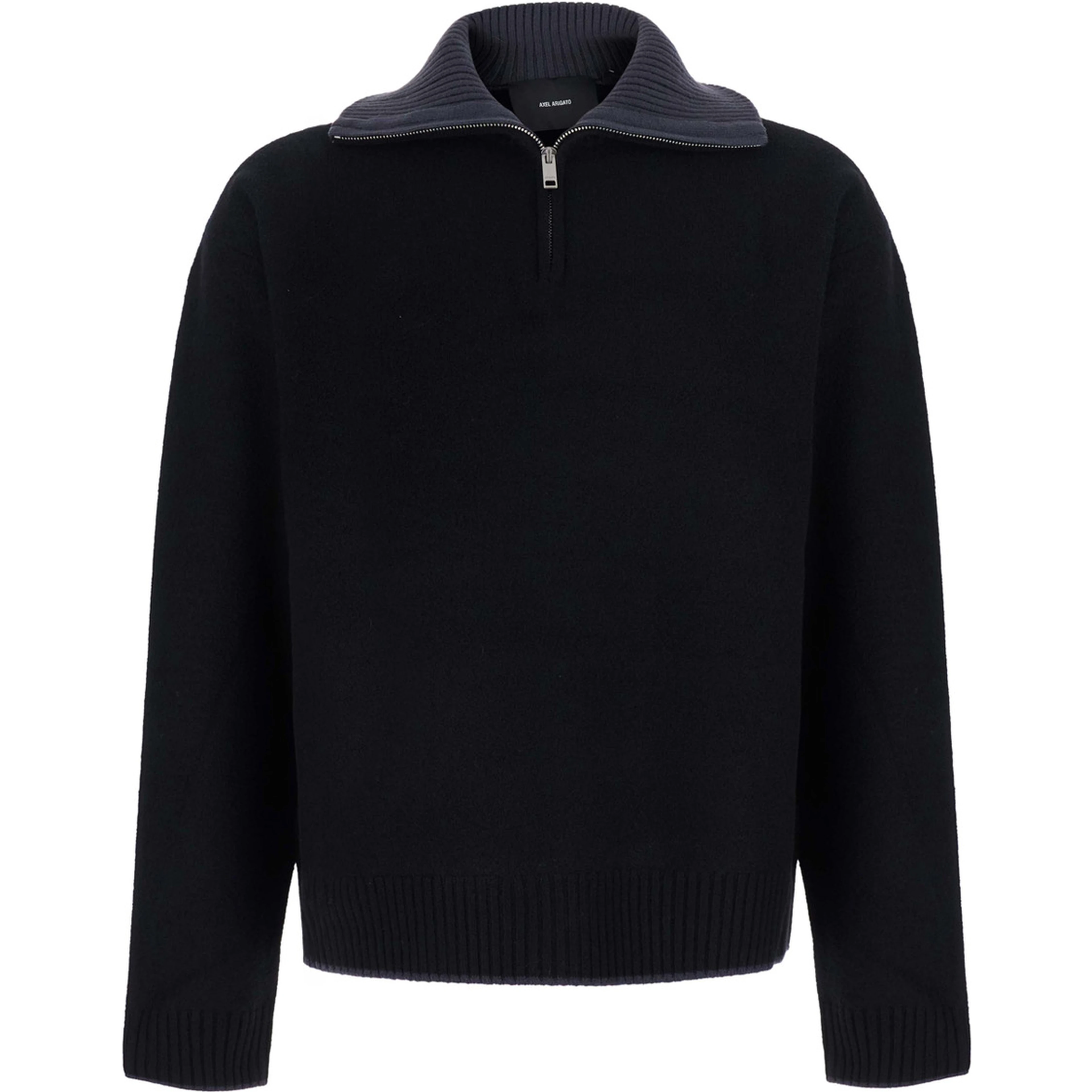 Trace Half Zip Sweater with high collar and long sleeves in black Tech Fabric unisex