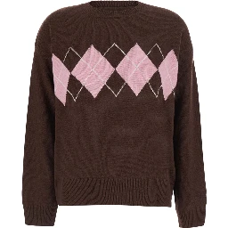 TESSA - ARGYLE 1823 is a sweater with a round neck and long sleeves in Wool, Viscose, Polyamide and Cashmere in brown unisex