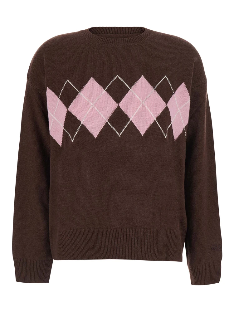 TESSA - ARGYLE 1823 is a sweater with a round neck and long sleeves in Wool, Viscose, Polyamide and Cashmere in brown unisex