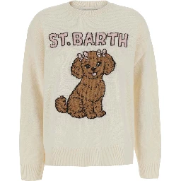 Sweater TESSA with a poodle patch in white wool, viscose, polyamide and cashmere for women