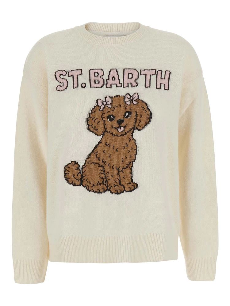 Sweater TESSA with a poodle patch in white wool, viscose, polyamide and cashmere for women