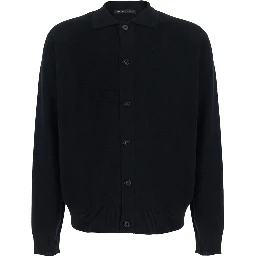 Merino Crewneck with Long Sleeves, in Black, for Men