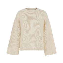 Chunky Crewneck Sweater with round neck and long sleeves in cashmere White women