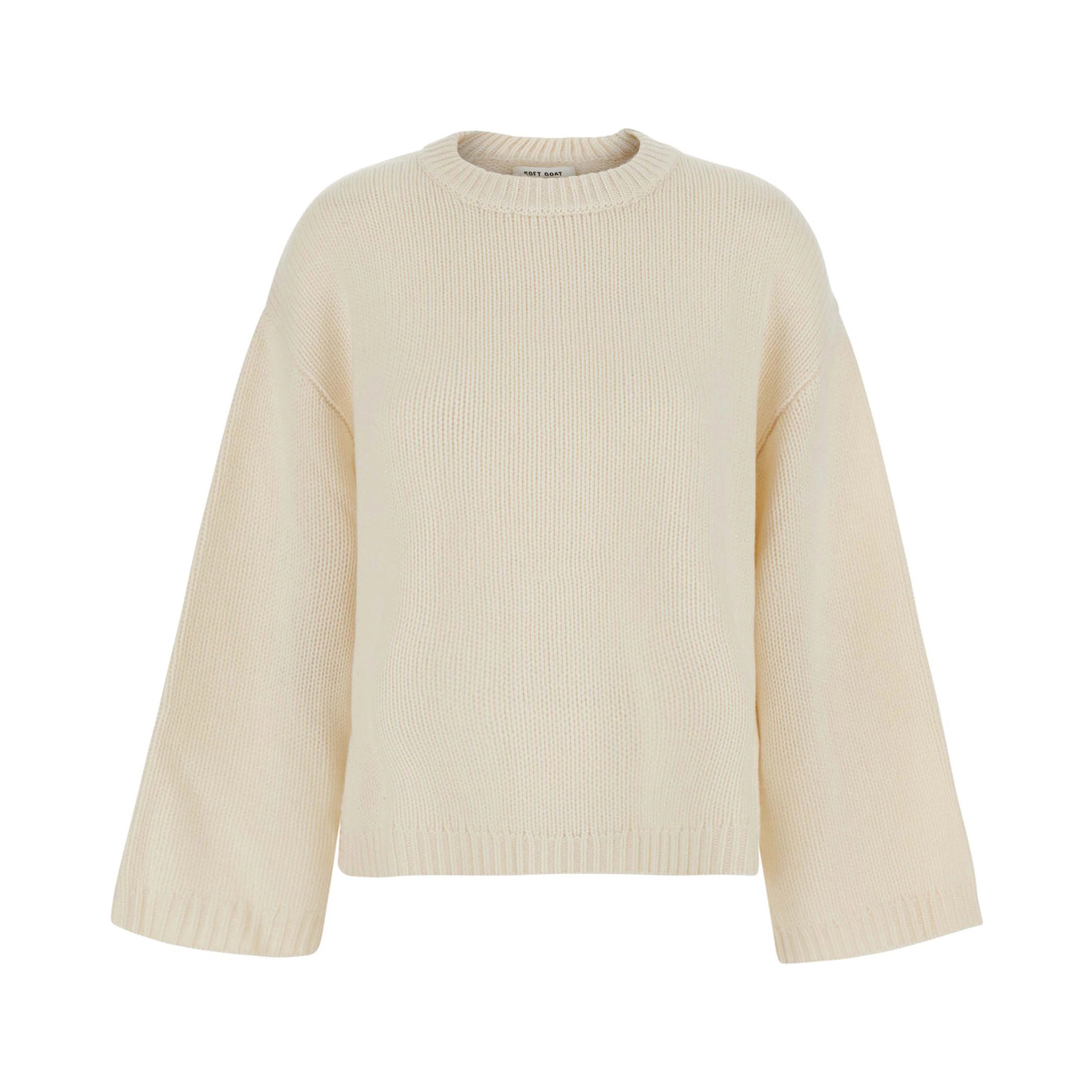 Chunky Crewneck Sweater with round neck and long sleeves in cashmere White women