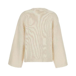 Chunky Crewneck Sweater with round neck and long sleeves in cashmere White women
