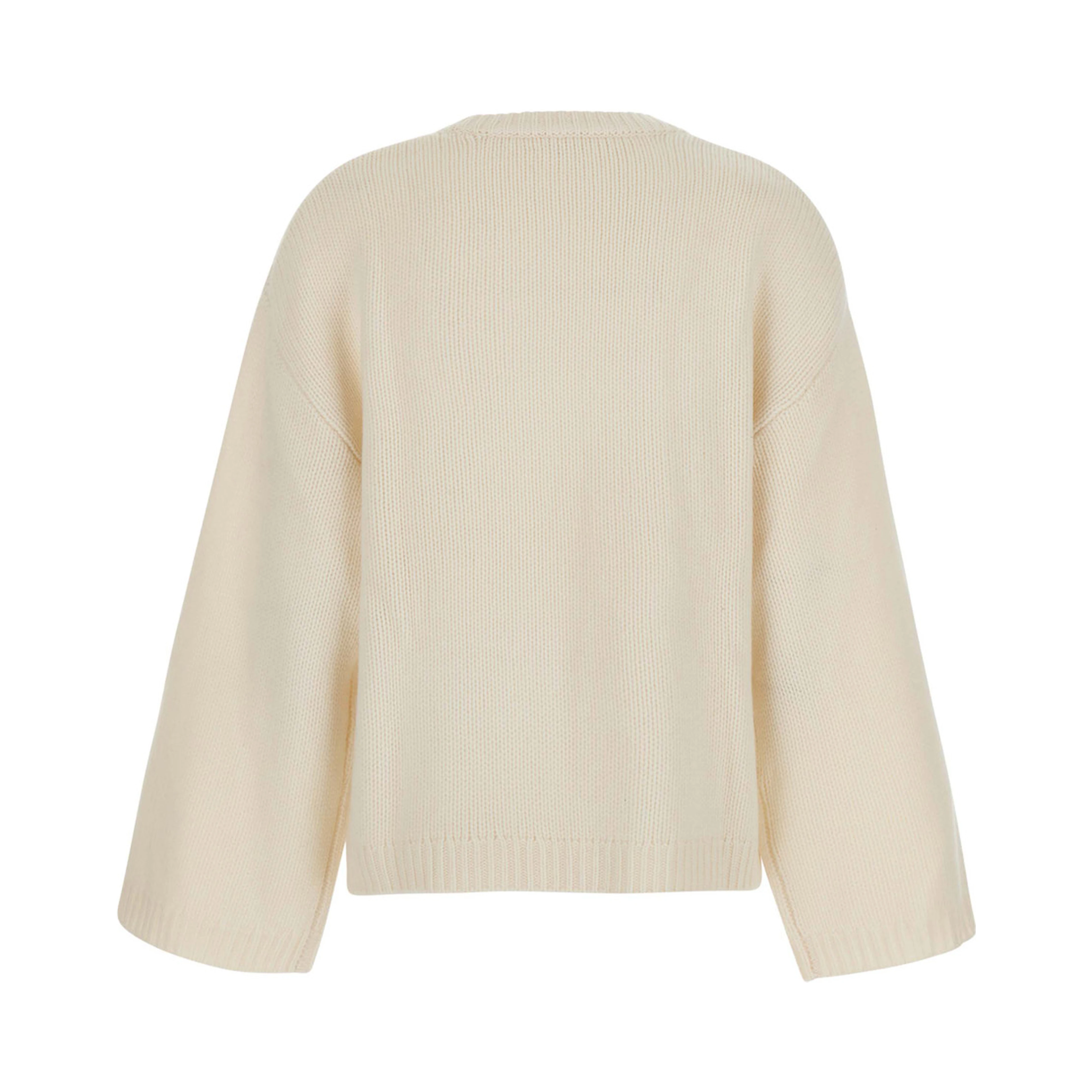 Chunky Crewneck Sweater with round neck and long sleeves in cashmere White women