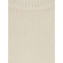 Chunky Crewneck Sweater with round neck and long sleeves in cashmere White women