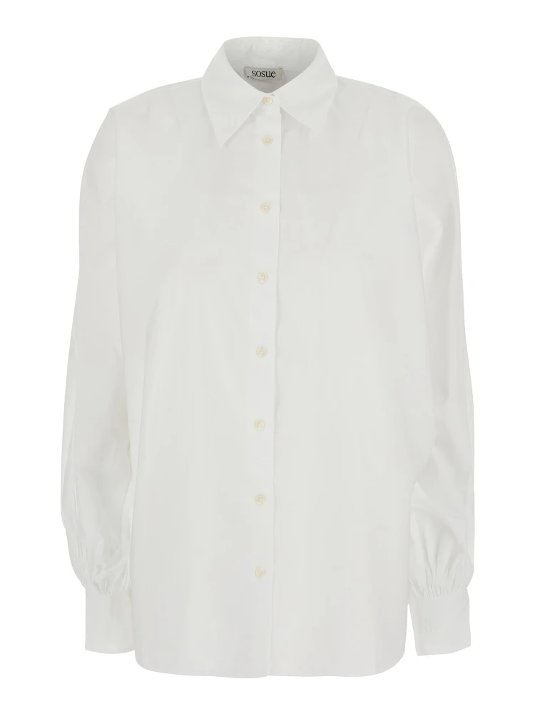 Antonia White Shirt with Classic Collar and Long Sleeves in Cotton for Women