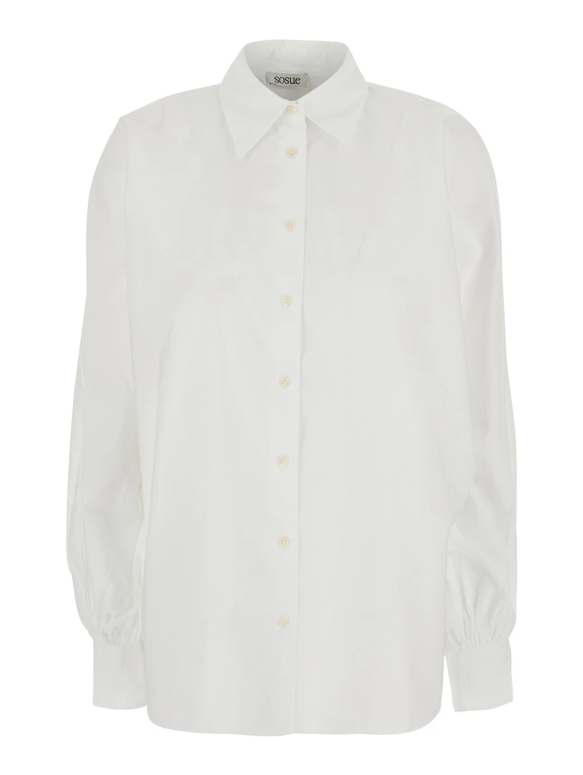 Antonia White Shirt with Classic Collar and Long Sleeves in Cotton for Women