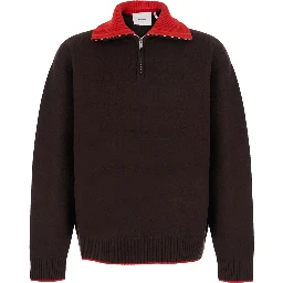Trace Half Zip Sweater with zip collar and logo patch in brown men