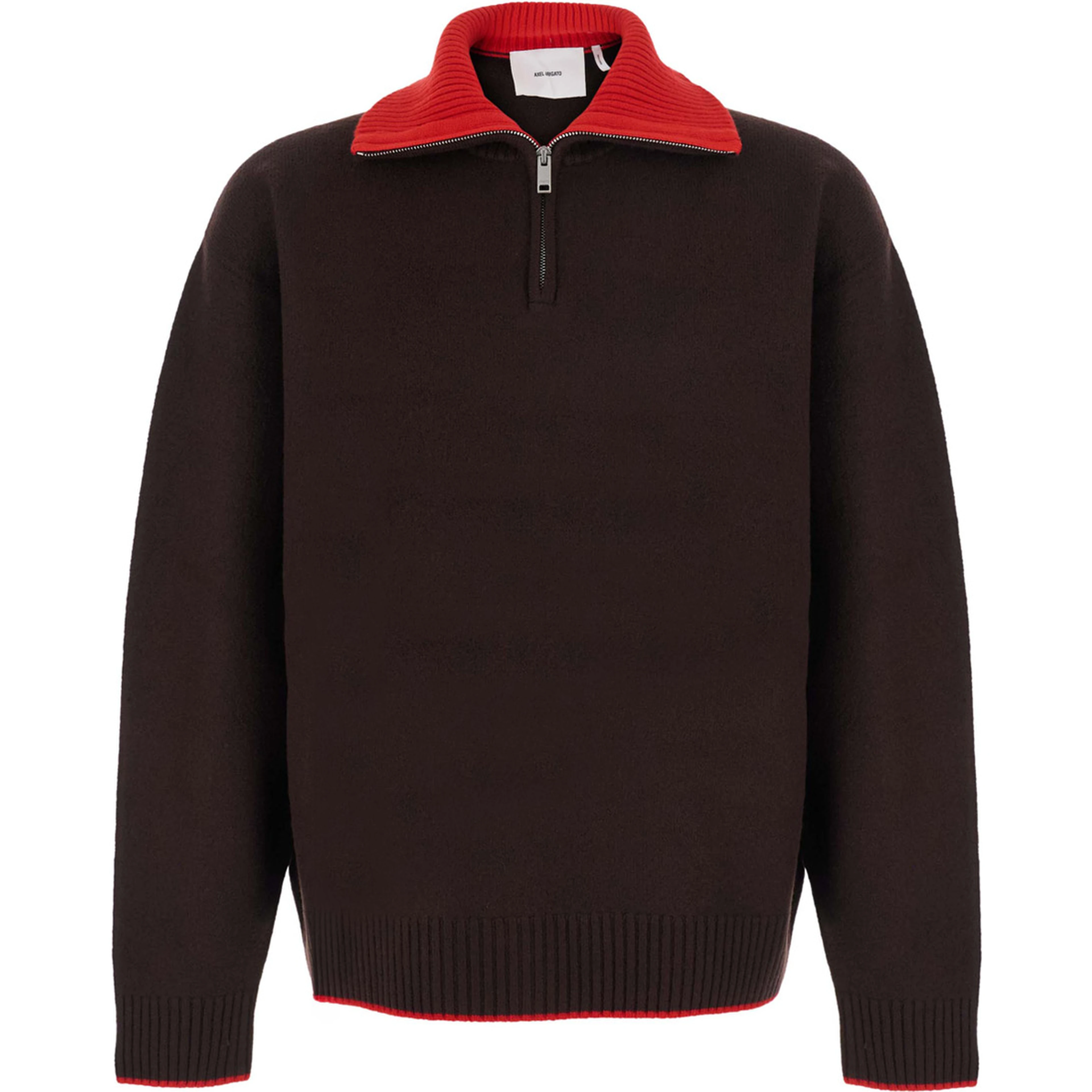 Trace Half Zip Sweater with zip collar and logo patch in brown men