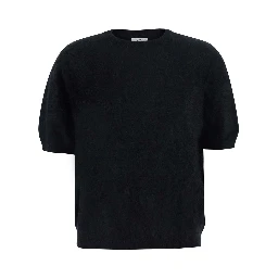 Turtleneck BRUSHED SHORT SLEEVES with short sleeves and round neck in black cashmere for women