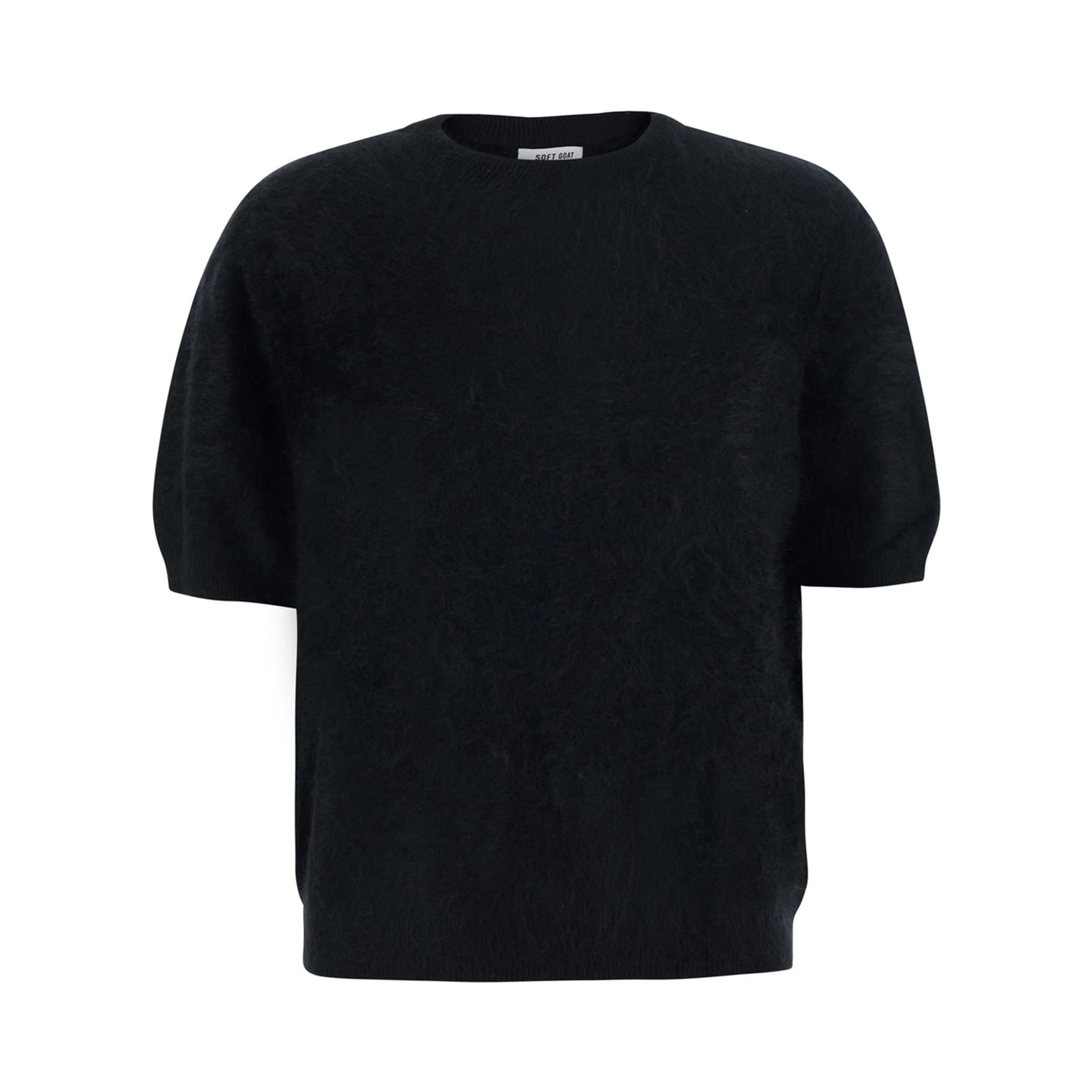 Turtleneck BRUSHED SHORT SLEEVES with short sleeves and round neck in black cashmere for women