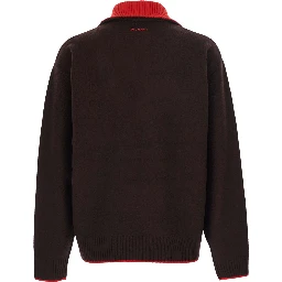 Trace Half Zip Sweater with zip collar and logo patch in brown men