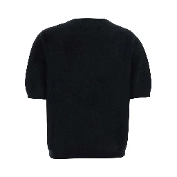 Turtleneck BRUSHED SHORT SLEEVES with short sleeves and round neck in black cashmere for women