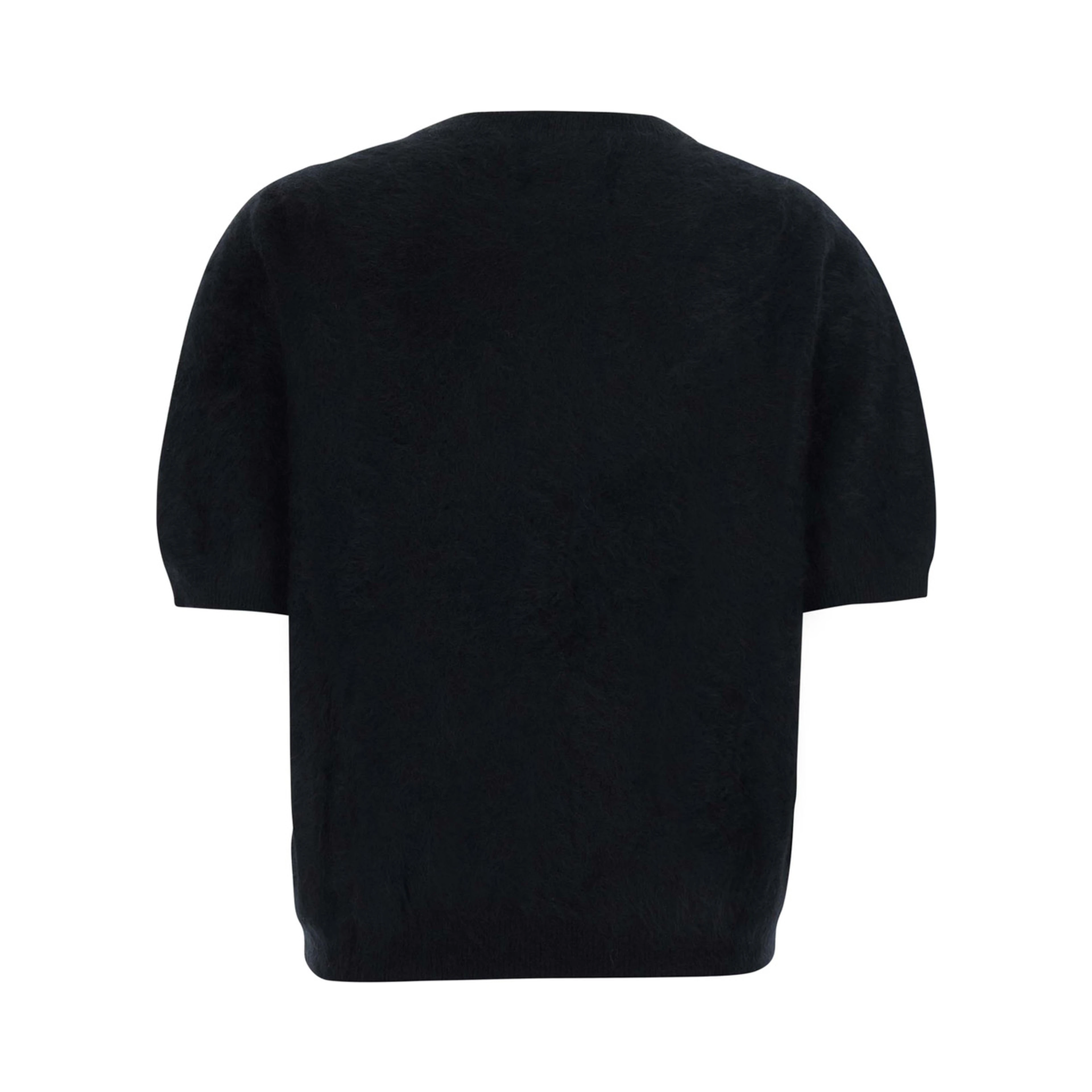 Turtleneck BRUSHED SHORT SLEEVES with short sleeves and round neck in black cashmere for women