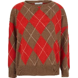 Argyle Sweater with Round Neck and Long Sleeves in Tech Fabric Red Unisex