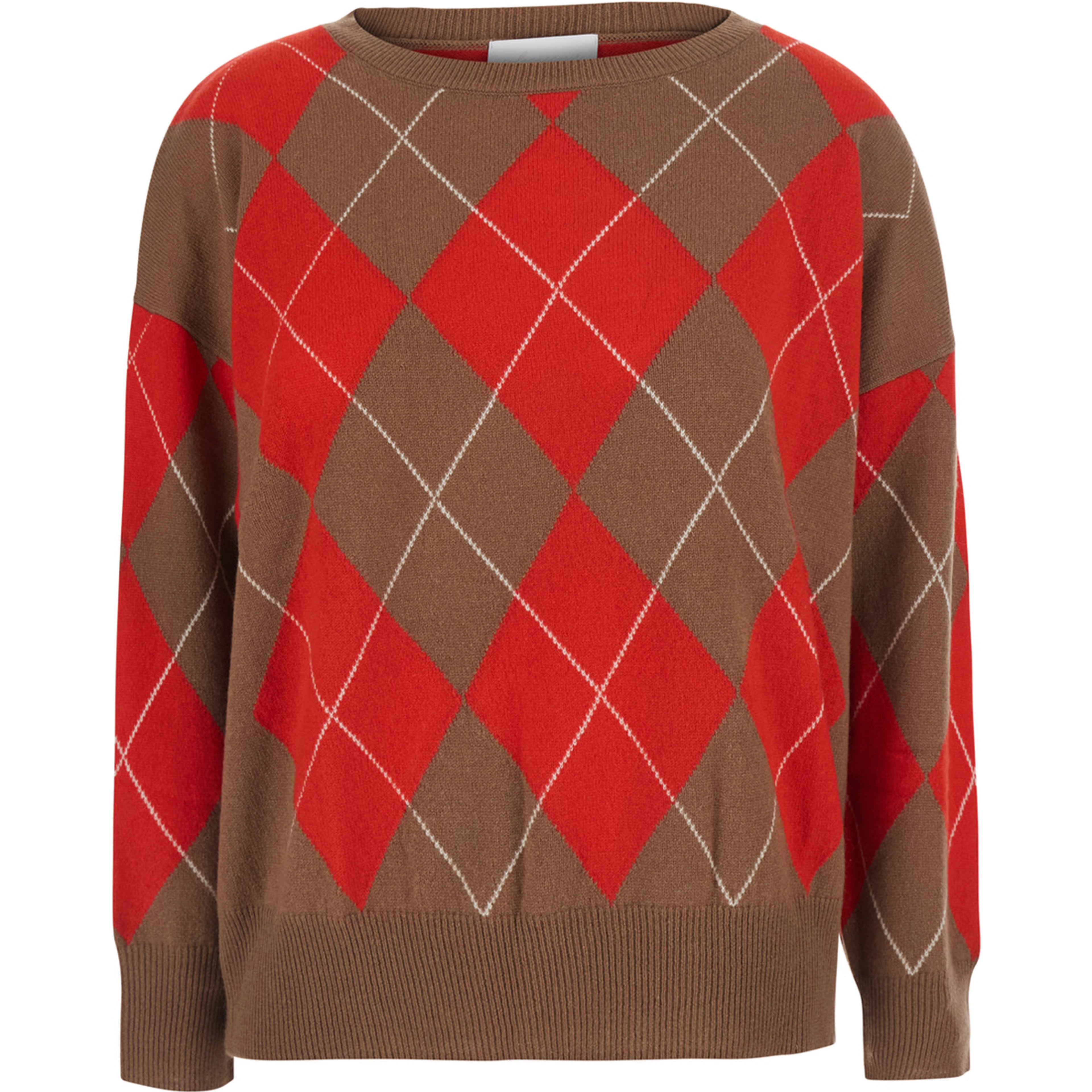 Argyle Sweater with Round Neck and Long Sleeves in Tech Fabric Red Unisex