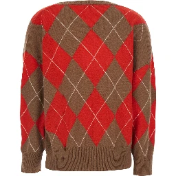 Argyle Sweater with Round Neck and Long Sleeves in Tech Fabric Red Unisex