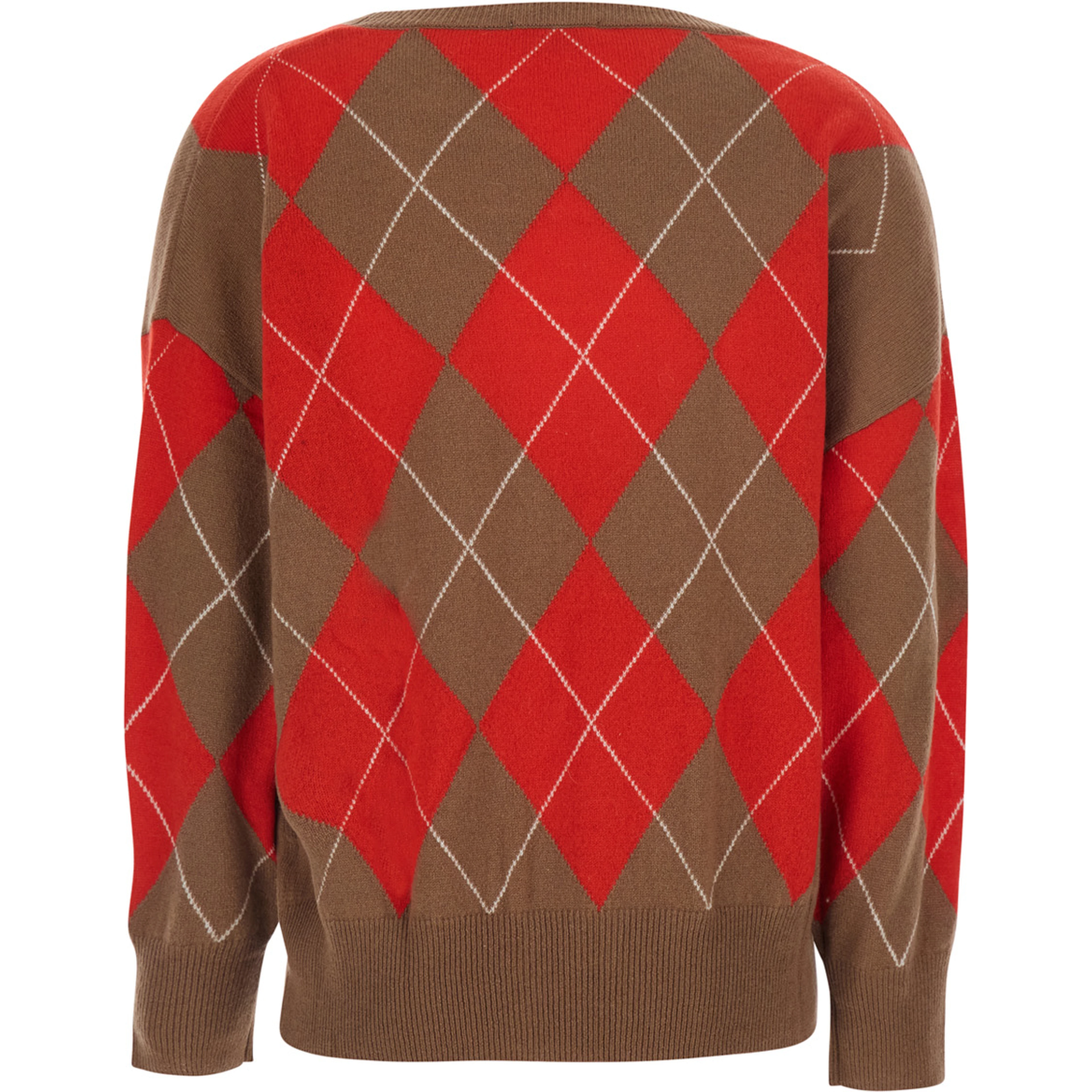 Argyle Sweater with Round Neck and Long Sleeves in Tech Fabric Red Unisex