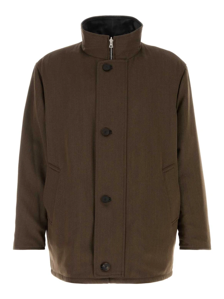 REVERSIBLE WOOL TWISTED TWILL / LAMB LEATHER HALF