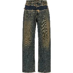 Blue Cotton Straight-Leg Jeans