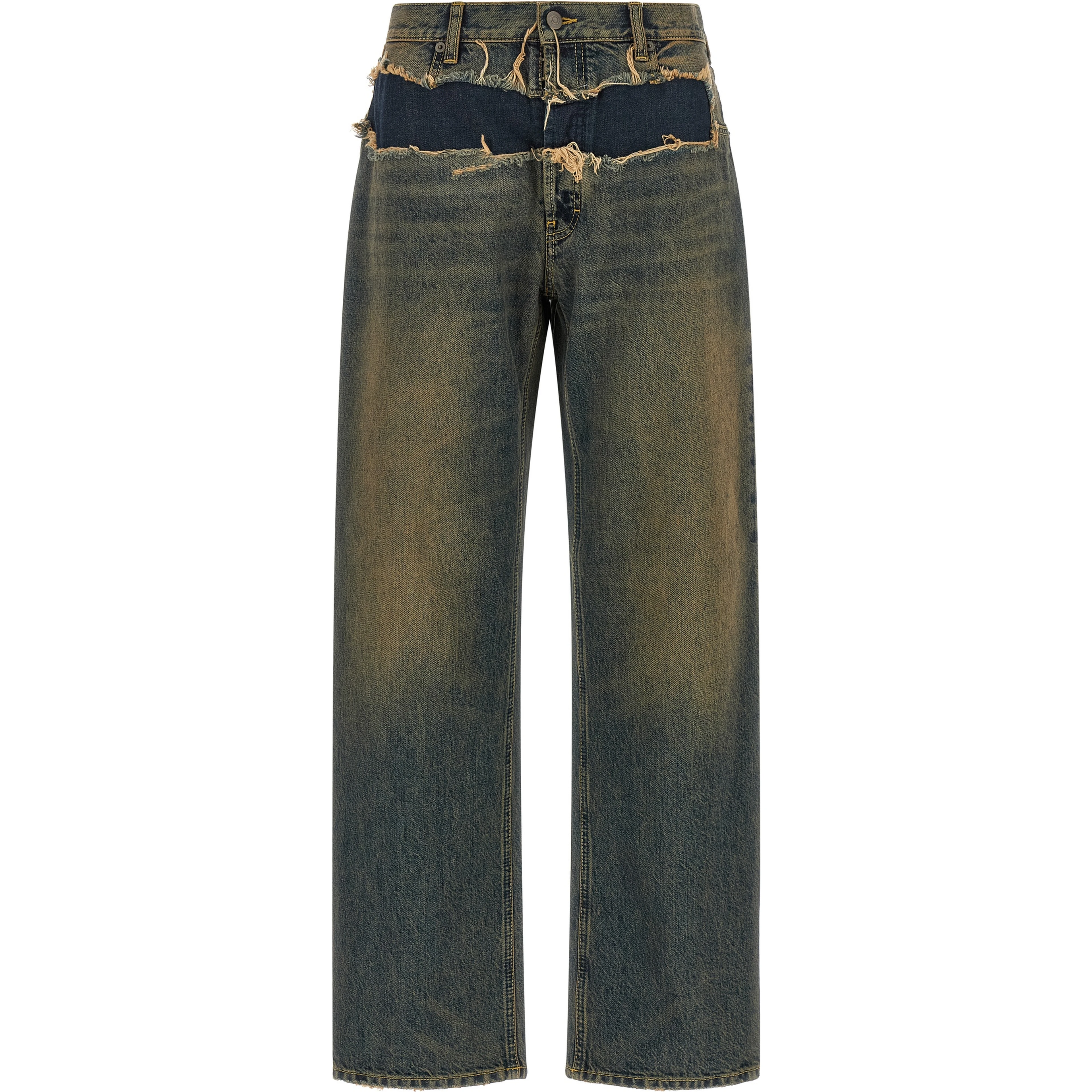 Blue Cotton Straight-Leg Jeans