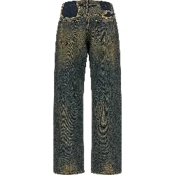 Blue Cotton Straight-Leg Jeans